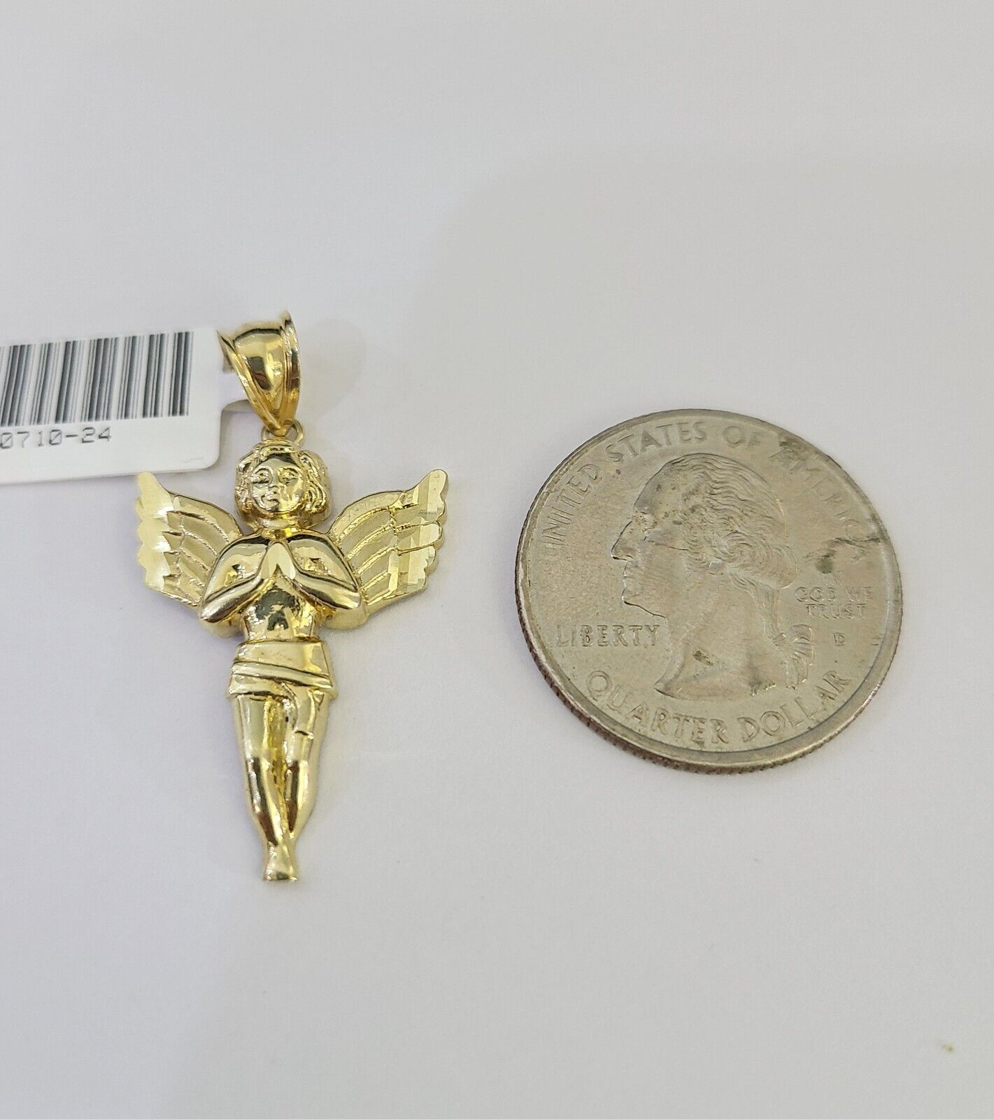 10k Solid Gold Cuban Curb Chain Praying Angel Pendant 2mm 18"-24" SET Necklace